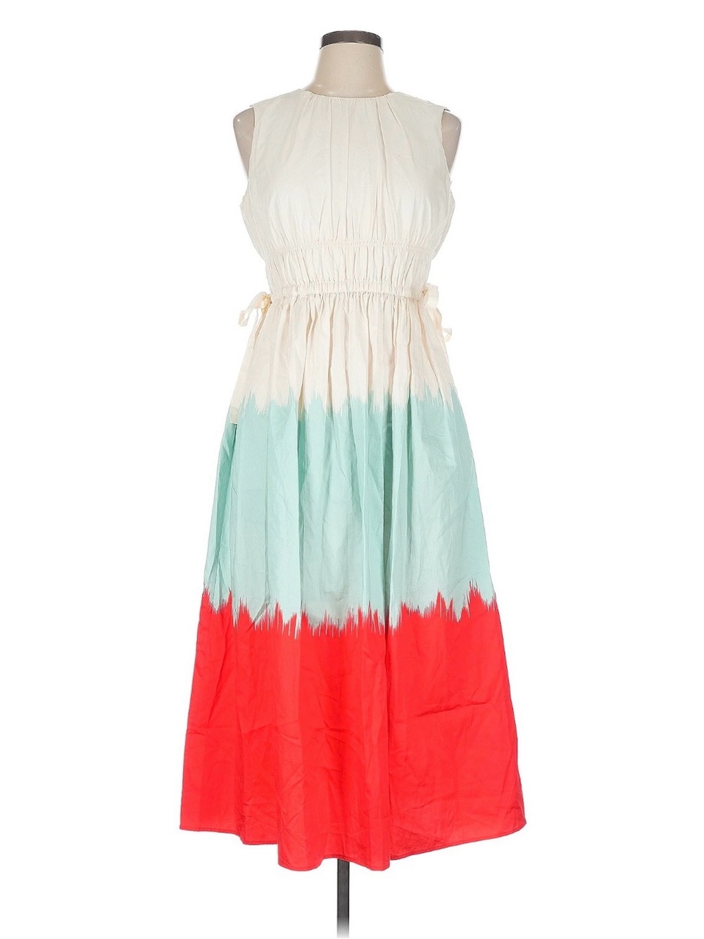 LK BENNETT Sleeveless Dip Dye Color Block Dress Cream Mint Red Tie Waist 6 8 M